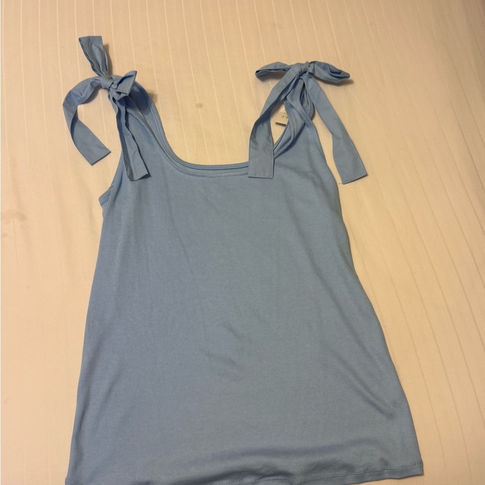 Blue Sleeveless Top with Bow Straps